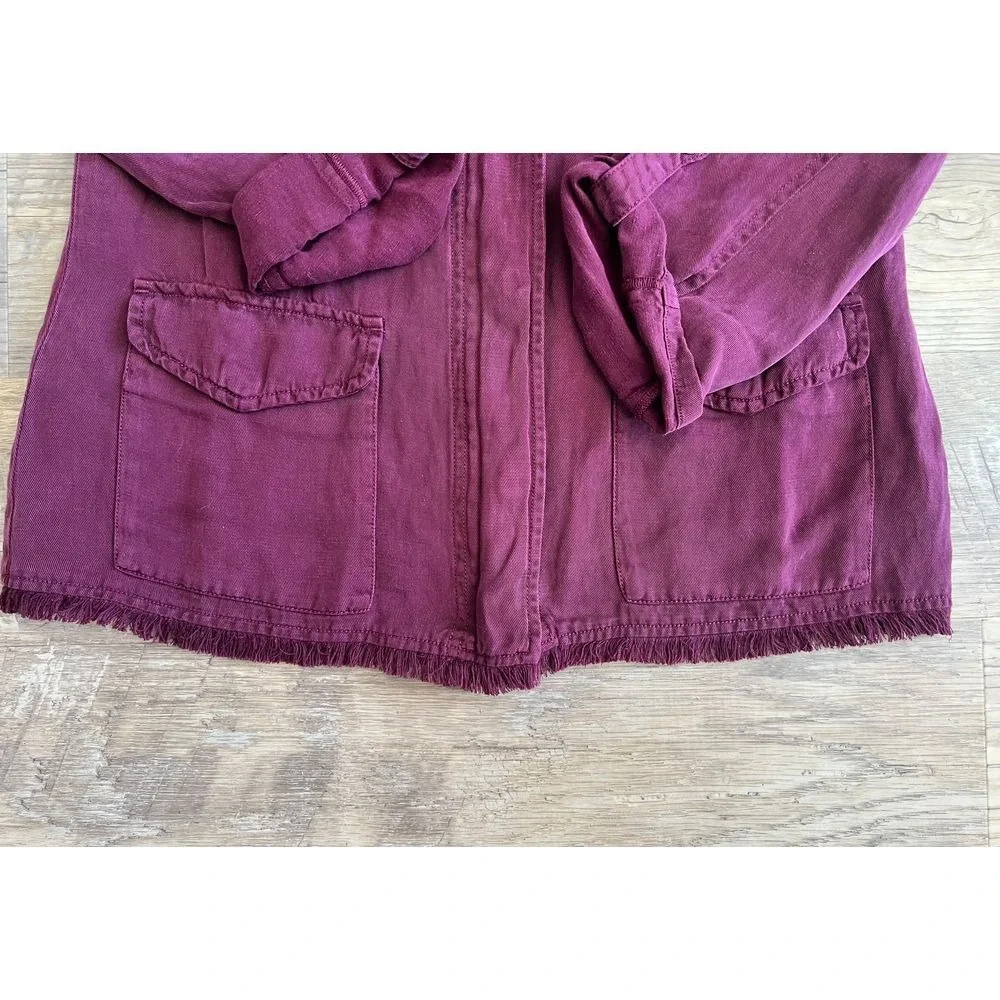 Sanctuary Roy Raw Hem FrayedUtility Jacket in‎ Burgundy Size Small - Picture 3 of 7